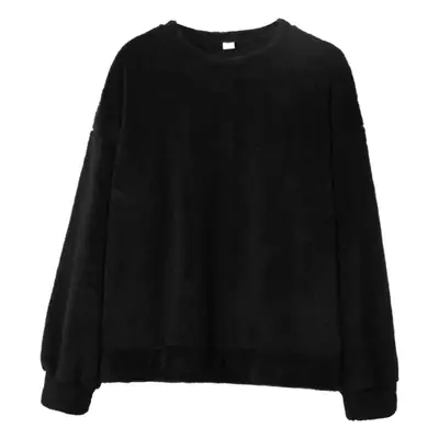 Black Wool Crewneck Sweater for Men Loose Fit Winter Coat