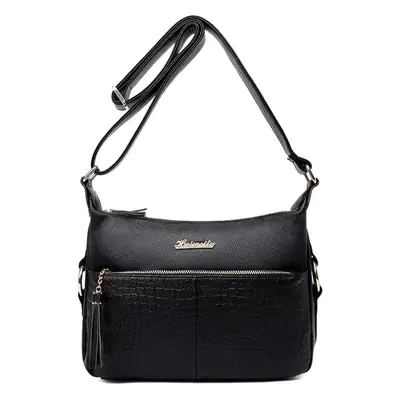 Black Croc Texture Shoulder Bag for Women