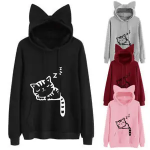 Cat Hoodie Set Fleece Loose Fit Multi Color