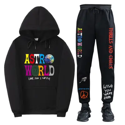 Men & Women Fleece Lined Hoodie Set Astroworld Graphic