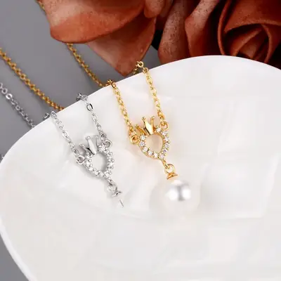 Gold Plated Pearl Crown Pendant Necklace for Women