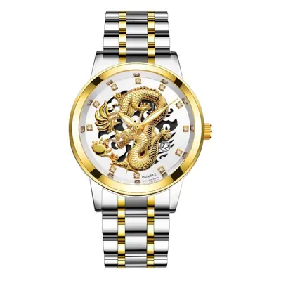 Foreign Trade Popular Fashion Calendar Men's Watch Men's Watch Steel Band Non-Mechanical Business Waterproof Luminous Hollow Dragon Watch