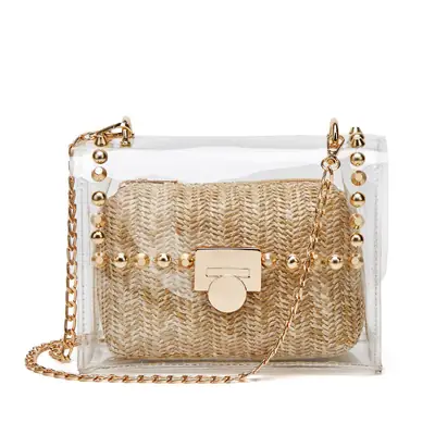 Transparent Gold Herringbone Crossbody Bag for Girls