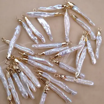 Natural Freshwater Pearl Toothpick Jewelry with Gold Top Gilt