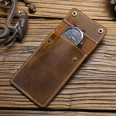 Retro Leather Watch Bag with Dial & Buttons