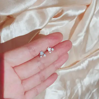 Mori Earrings for Women Super Fairy Japanese Korean Simple S925 Sterling Silver Three Five-Corner Stars Elegant Fashion All-Match Earrings