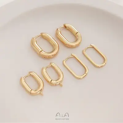 14K Gold Plated U-Shaped Oval Earrings French Style