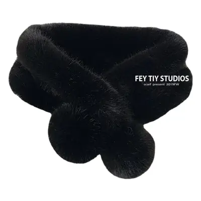 Women's Rex Fur Cross Ball Scarf Winter Warm