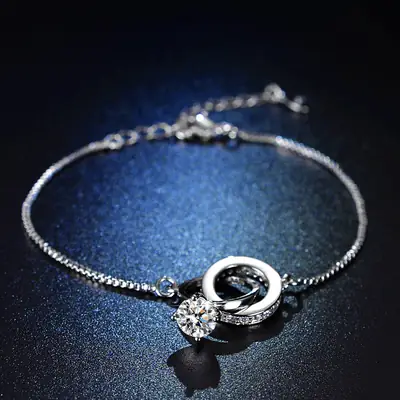 Japanese Diamond Double Ring Buckle Bracelet for Women
