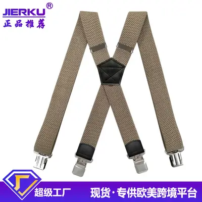 Red Cross Pattern Stretch Suspenders 4 Clip Unisex