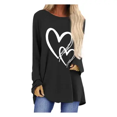 Women Long Sleeve Heart Print T-Shirt Brown