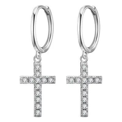 925 Sterling Silver Cross Diamond Earrings for Women