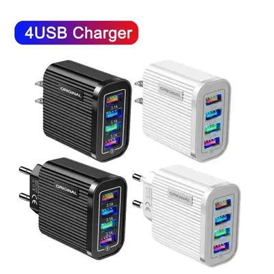 4USB Travel Charging Head with Multi-Color LED