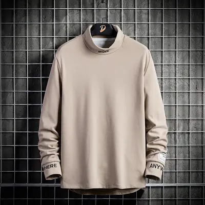 White Long Sleeve T-Shirt with Fleece Half Collar