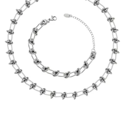 Titanium Steel Hip Hop Knot Chain Necklace Bracelet Set