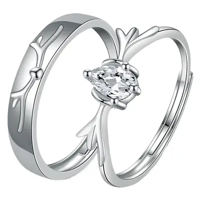 Yi Lu Antler Couple Ring Silver 4 Diamond Centered