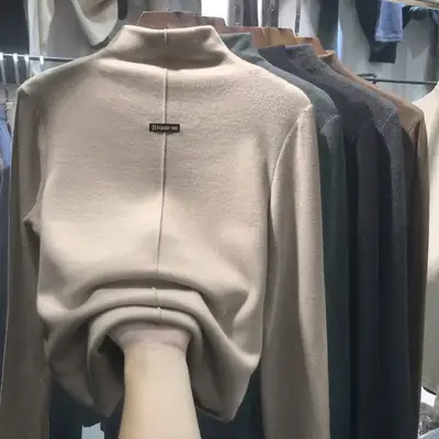 Women Velvet Half-High Collar Top 2025 Winter
