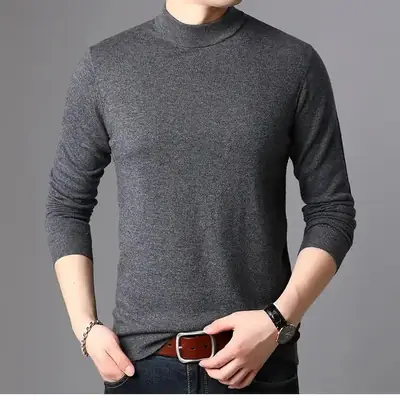 Men's Gray Knit Half Turtleneck Pullover Sweater
