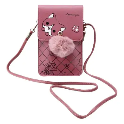 Women's Purple Touch Screen Mobile Bag with Pom Pom