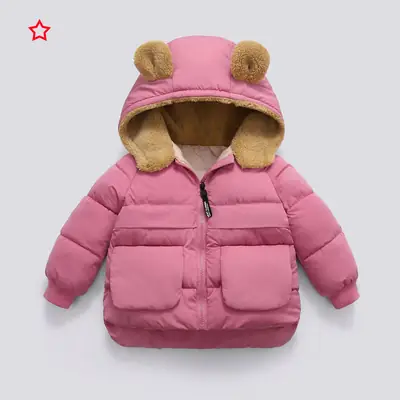 Children's Hooded Puffer Jacket Black with Bear Ears