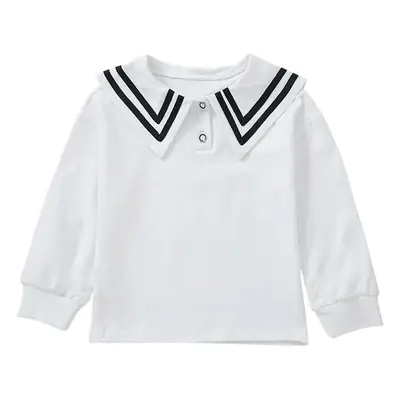 Girls Cotton Navy Lapel Top Long Sleeve Spring Autumn