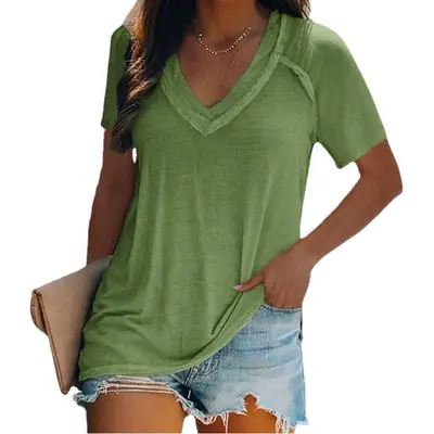 Women 2022 V-Neck T-Shirt Black Plus Size