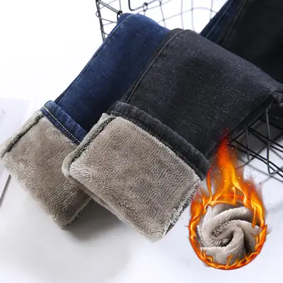 Fleece Lined Skinny Jeans Women High Waist Winter Warm