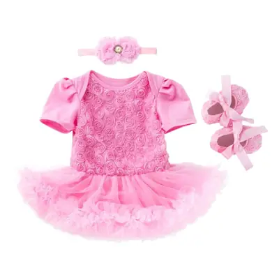 White Embroidered Princess Dress for Baby Girls with Tulle Skirt & Headband