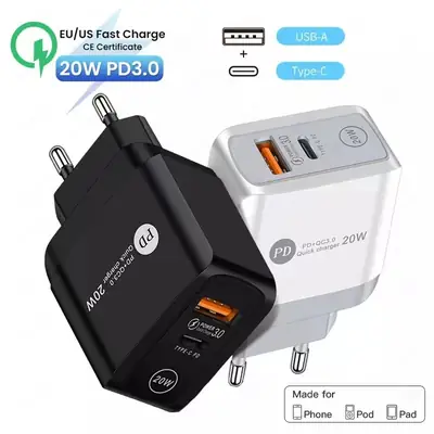 PD20W QC3.0 Fast Charge Charger Black