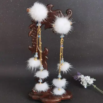 Winter Mink Hair Ball Clips for Women Hanfu Accessories