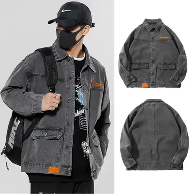 Men Denim Jacket Autumn Street Fashion Loose Fit