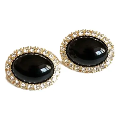 Oval Black Diamond Silver Pin Ear Clip