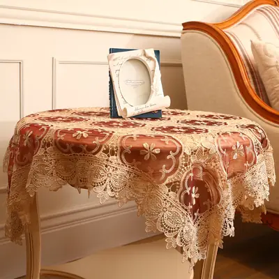 Nordic Embroidery Tablecloth Chinese Red Floral Oversized