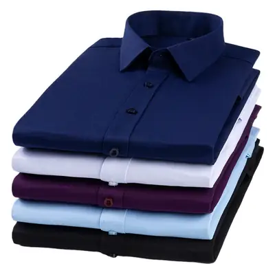 Men's Blue Slim Fit Business Dress Shirt with Button Front