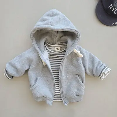 Korean Style Hooded Zipper Jacket for Baby Boys Girls