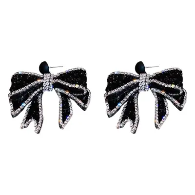 Silver Needle Sparkling Diamond Bow Earrings for Women