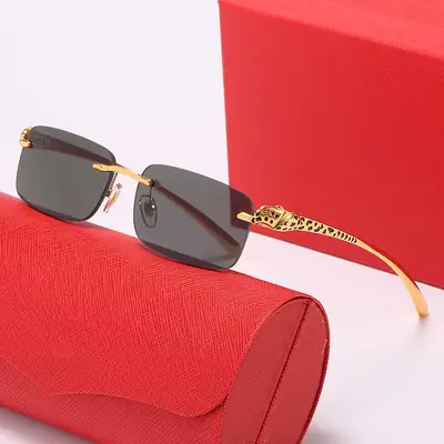 Men's Leopard Head Frameless Sunglasses with Gold Accents