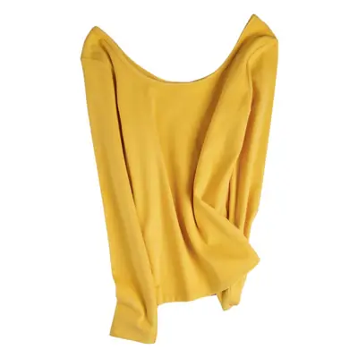 Women Velvet Fleece Double U Neck Top Yellow