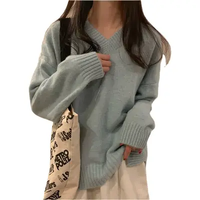 Women's V-Neck Long Sleeve Knit Sweater Top