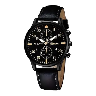 Men's Black Chronograph Watch with Brown Leather Band