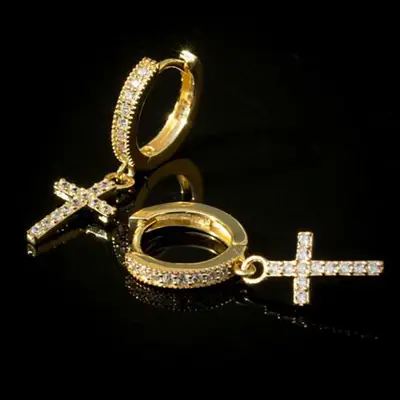 Cao Shi Cross Earrings Silver 32mm Wholesale