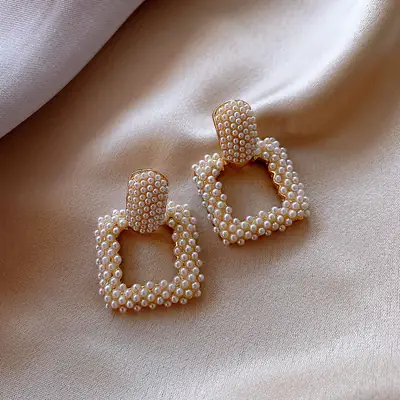 S925 Silver Pearl Square Earrings for Women