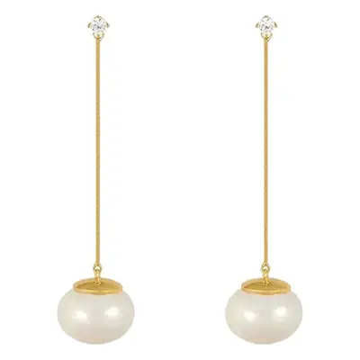 Long Tassel Pearl Earrings with Diamond Top