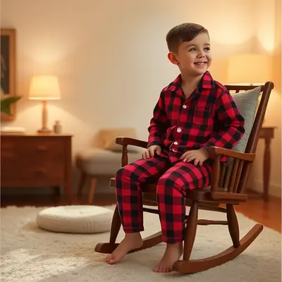 Kids Plaid Pajamas Set Red Black Japanese Style