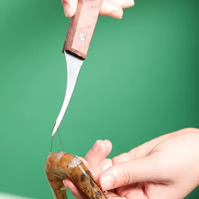 Wooden Shrimp Knife with Stainless Steel Handle