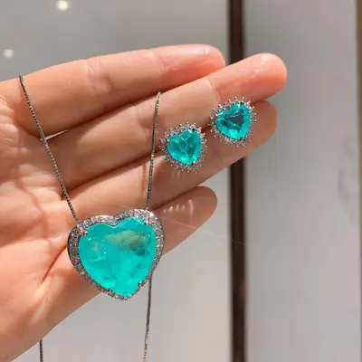 S925 Silver Heart Necklace Set for Women