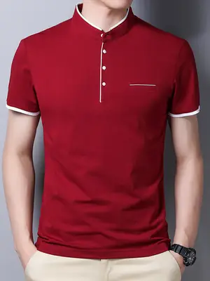 95% Cotton Men's White Collar T-Shirt Short Sleeve