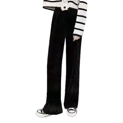 Women's Wide Leg Chenille Pants Cream Black Spring Autumn