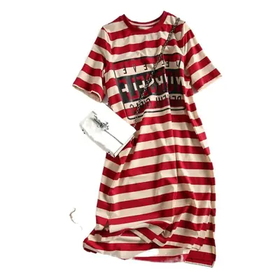 Women Korean Stripe Printed Mid-Length Dress