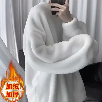 Men's Black Fleece Lined Crewneck Sweater Winter Jacket